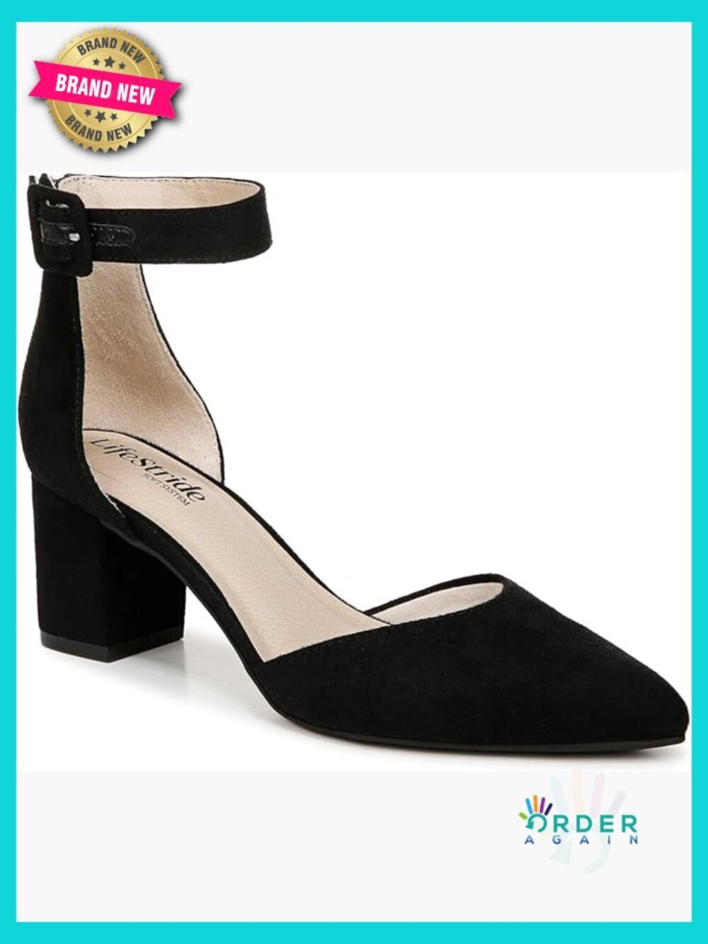 Fabric Pointed Toe Block Heel Pumps with Ankle Strap Comfortable Dress Shoes